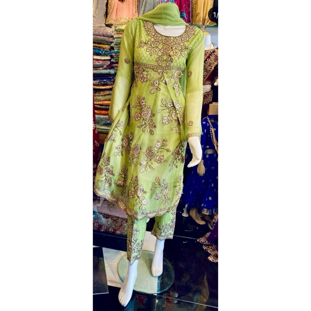 Brand new with tags. Elegant Green Embroidered Dress Set
